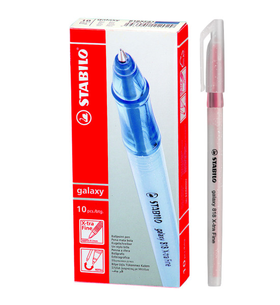 Bolígrafo, Galaxy 818, Punta X-Fina 0.3 mm, cuerpo traslúcido, Rosado, Caja x 10 Unds. 