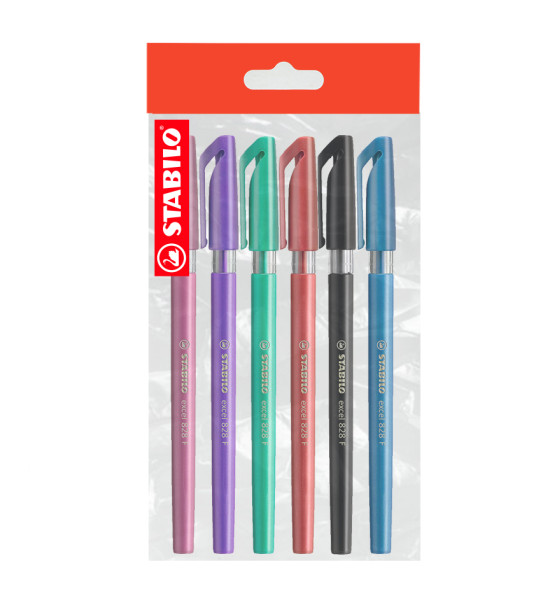 Bolígrafo, Excel 828, Punta Fina 0.38 mm, cuerpo opaco, Pack x 6 Unds. Colores Surtidos