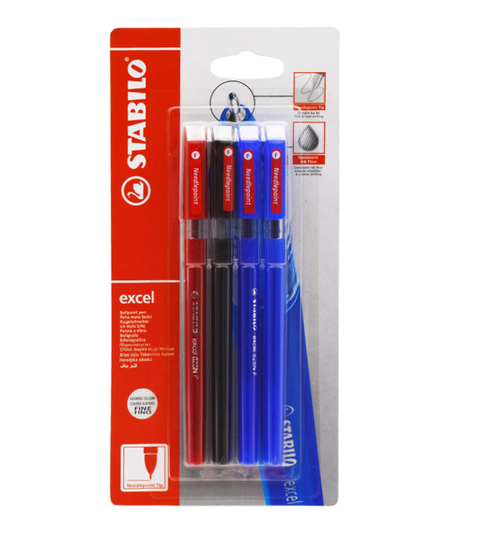 Bolígrafo, Excel 828NF, Punta Aguja 0.38 mm, cuerpo opaco, Blister x 4 Unds., 2x Azul, 1x Negro, 1xRojo.