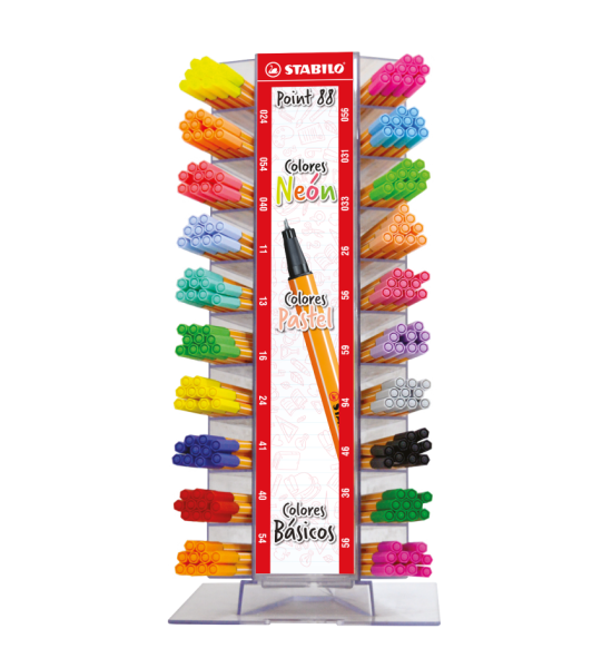 Micropunta/Felpa, Point 88, Punta Fina  0.4 mm, Exhibidor x 240 Unds, Colores Neon y Pastel, Surtidos