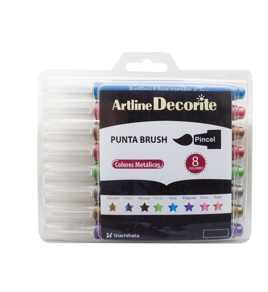 Marcador, Decorite, EDF, Punta Pincel/Brush, Estuche x 8, Colores Metálicos