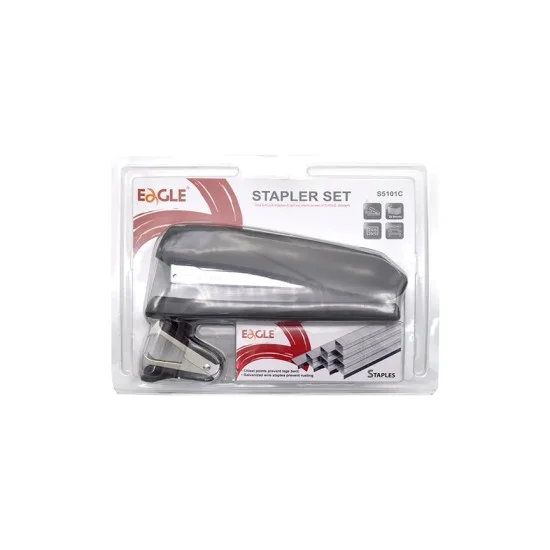 Combo: Metal Stapler 20 sheets, 82 mm Strip + Staple Remover + Staples No. 26/6 Box x 500, Set