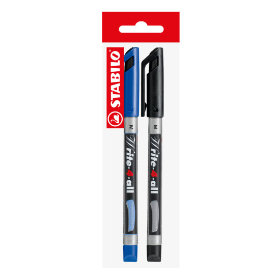 Permanent Marker, Write-4-all, Bullet Nib, Medium M, 1.0 mm, Pack x 2 Units. Blue and Black