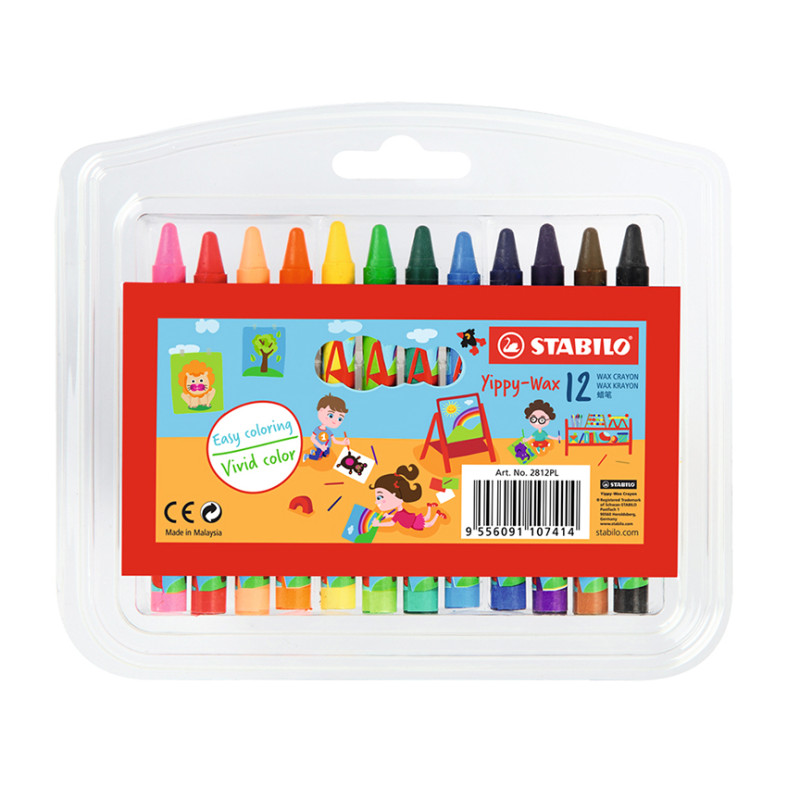 Wax Crayons, Yippy Wax, Circular Body, 7 mm, in Plastic Wallet x 12 Units. 12 Assorted Colors