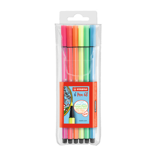 Fibre Tip Pen, Pen 68, Tip 1.0 mm, Wallet x 6 Units. 6 Neon Colors Assorted