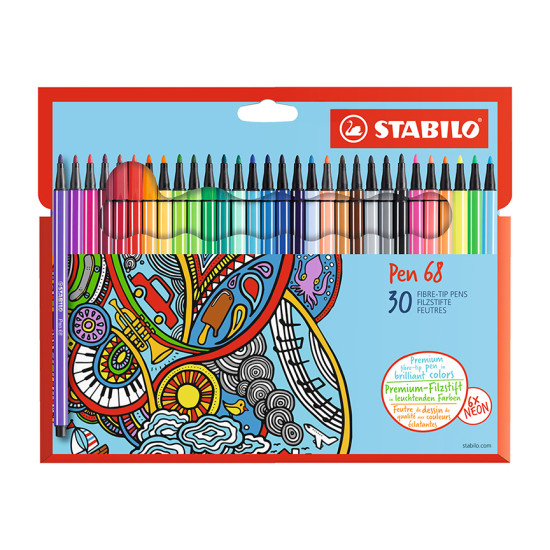 Fibre Tip Pen, Pen 68, Tip 1.0 mm, Wallet x 30 Units.  30 Assorted Colors