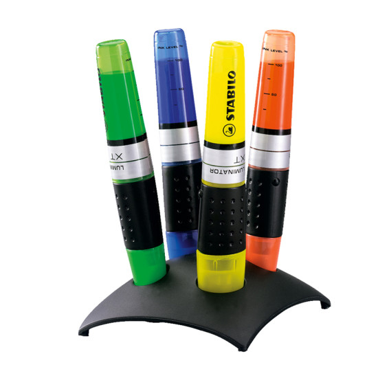 Highlighter, Luminator, Chisel Tip 2.0-5.0 mm, Fluo Colors, Deskset x 4 Units. Assorted Colors