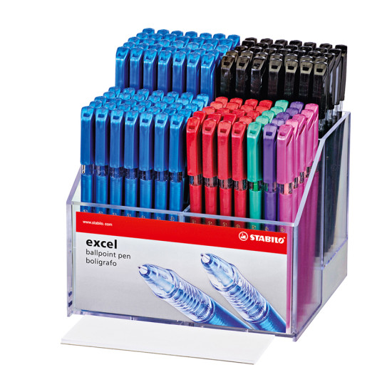 Ballpoint Pen, Excel 828, Medium Tip 0.45 mm, opaque body, Display x 180 Units, 6 Assorted Colors