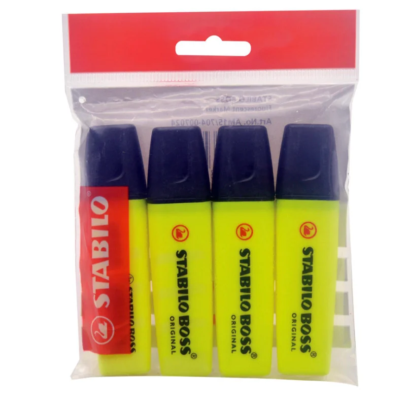 Highlighter, Boss, Chisel Tip 2.0-5.0 mm, Fluo Colors, Pack x 4 Units. Yellow Color