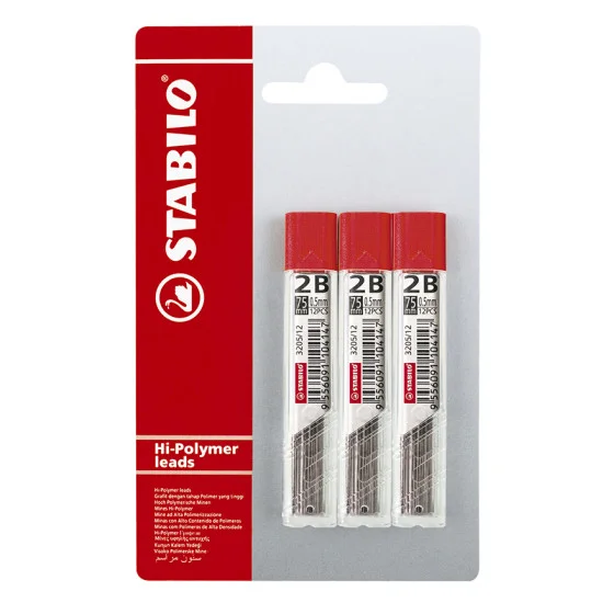 Mech. Pencil Leads, 2B, 0.5 mm., 3 Tubes x 12 pcs. Blister x 3