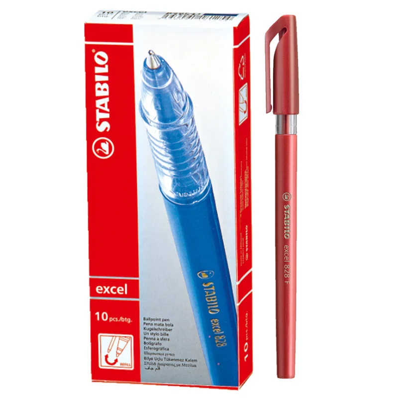 Ballpoint Pen, Excel 828, Fine Tip 0.38 mm, opaque body, Red, Box x 10 pcs.