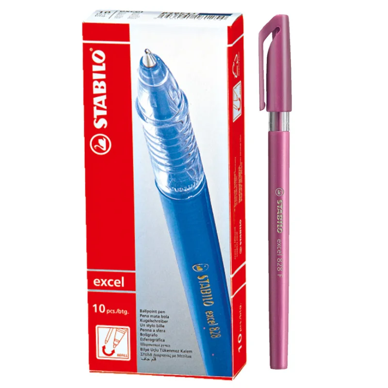 Ballpoint Pen, Excel 828, Fine Tip 0.38 mm, opaque body, Pink, Box x 10 pcs.