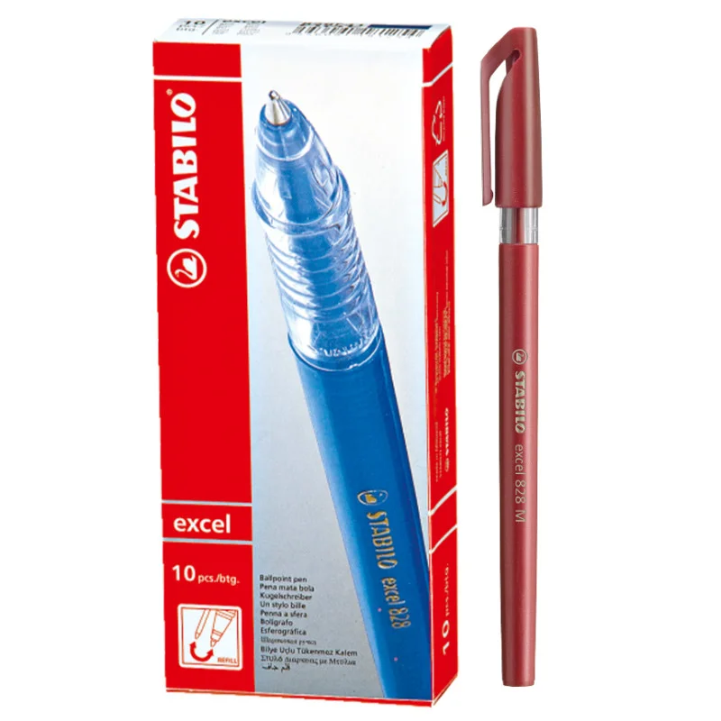 Ballpoint Pen, Excel 828, Medium Tip 0.45 mm, opaque body, Red, Box x 10 pcs.