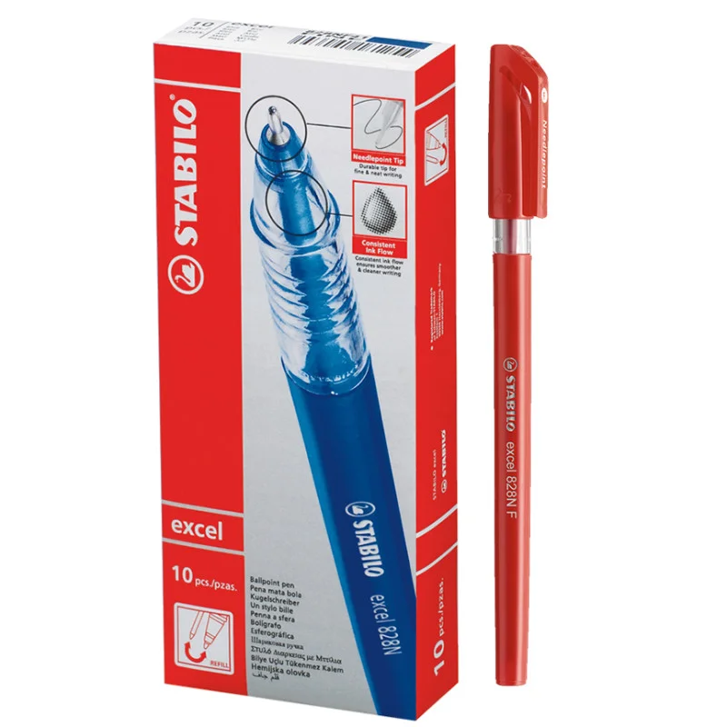 Ballpoint Pen, Excel 828NF, Needle Tip 0.38 mm, opaque body, Red, Box x 10 pcs.