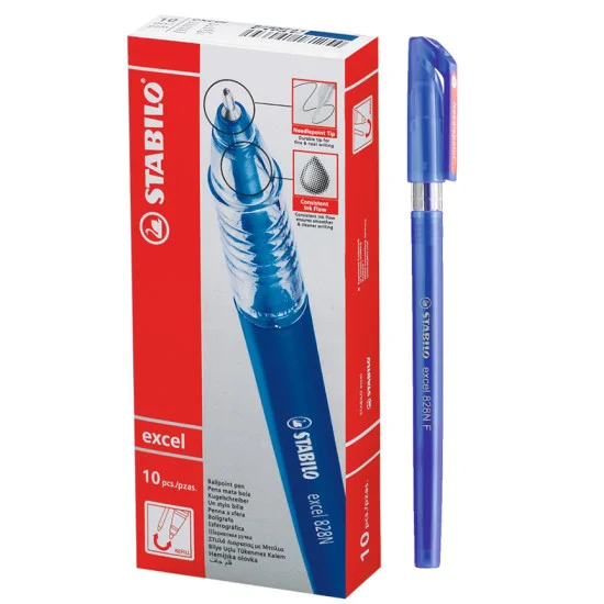 Ballpoint Pen, Excel 828NF, Needle Tip 0.38 mm, opaque body, Blue, Box x 10 pcs.