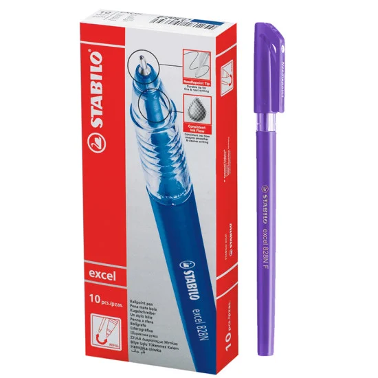 Ballpoint Pen, Excel 828NF, Needle Tip 0.38 mm, opaque body, Purple, Box x 10 pcs.