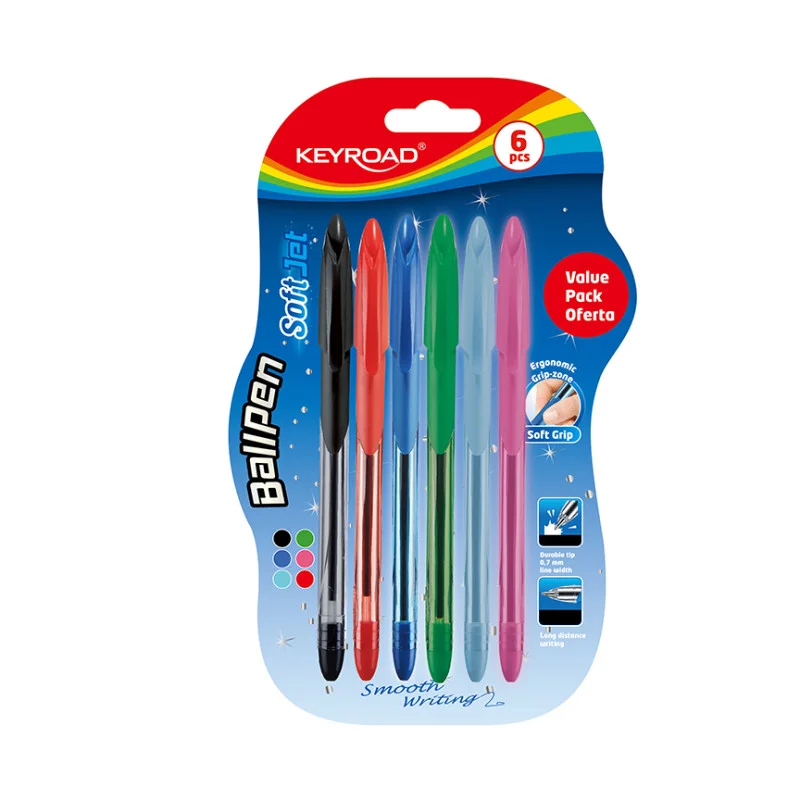 Ballpoint pen with grip, 0,7 mm, Blister x 6 assorted