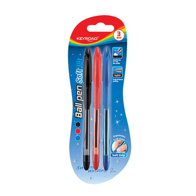 Ballpoint pen with grip, 0,7 mm, Blister x 3 assorted