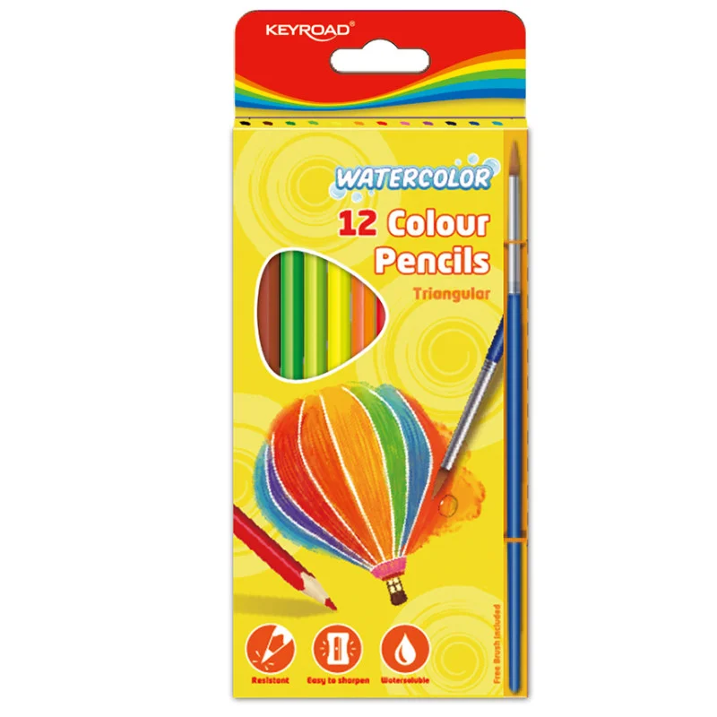 Colored Pencils, incl. Brush, water-soluble, Box x 12 Pcs.