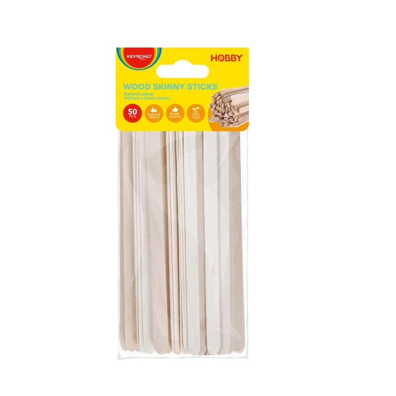 Wood skinny sticks, natural color,140mmx5mmx1mm, 50pcs, with header