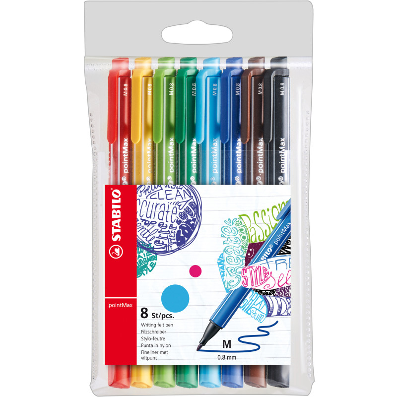 Fibre Tip Pen, Point Max, Medium Tip 0.8 mm, Wallet x 8 Units. 8 Assorted Colors