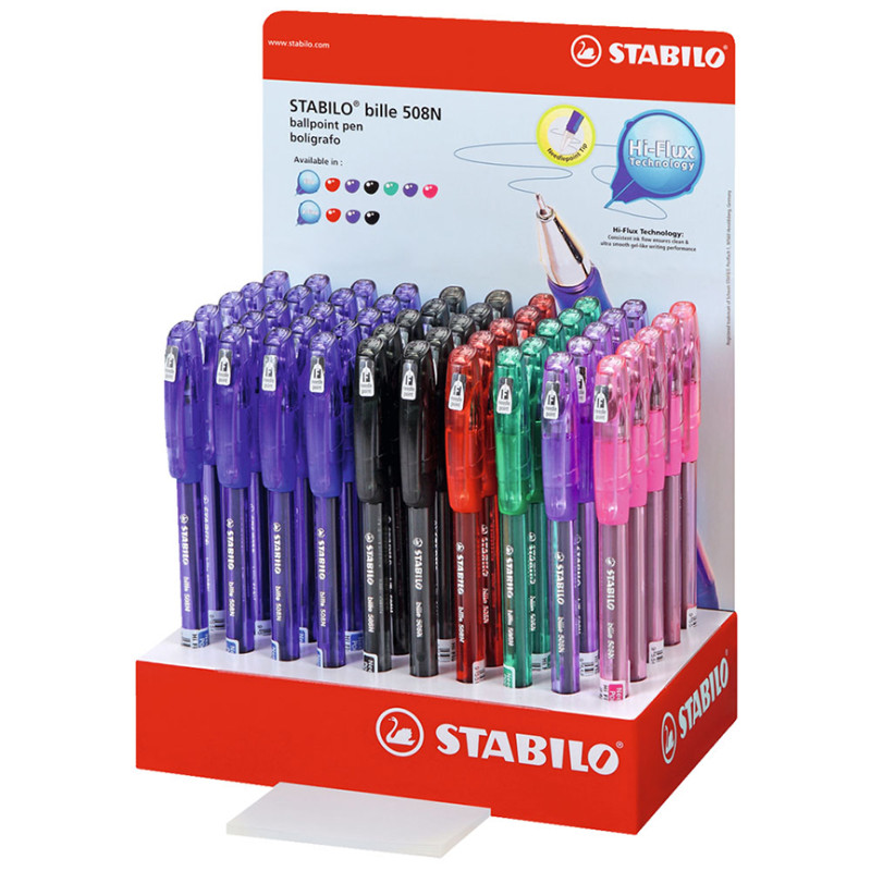 Ballpoint Pen, Bille Hi-Flux 508NF, Needle Tip 0.38 mm, Display x 50 Unds, 6 Assorted Colors