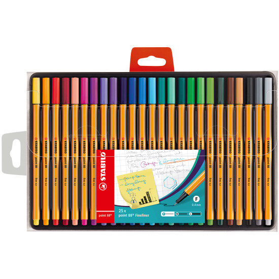 Fineliner, Point 88, Fine Tip 0.4 mm, Wallet x 25. 25 Basic Colors Assorted