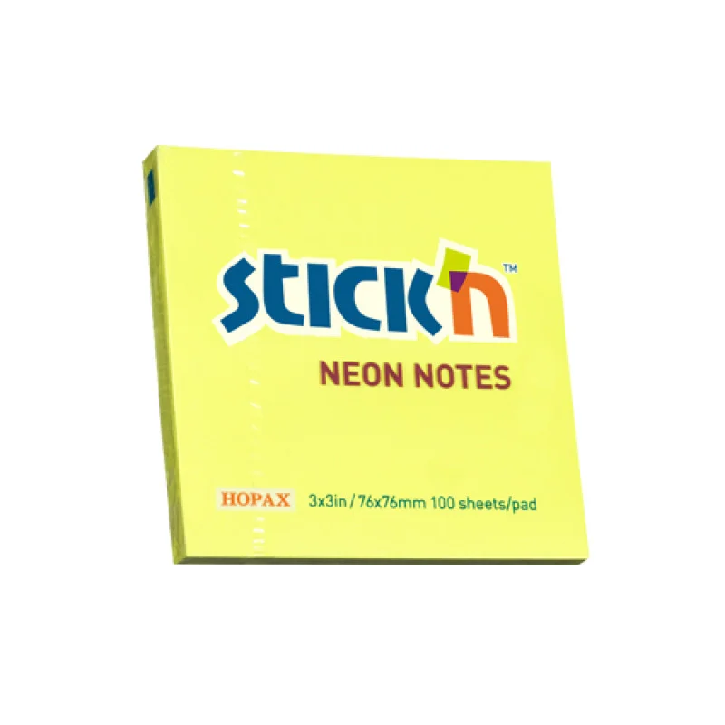 Adhesive Notes, Neon Yellow, 3" x 3" (76 mm x 76 mm), Pad x 100 sheets