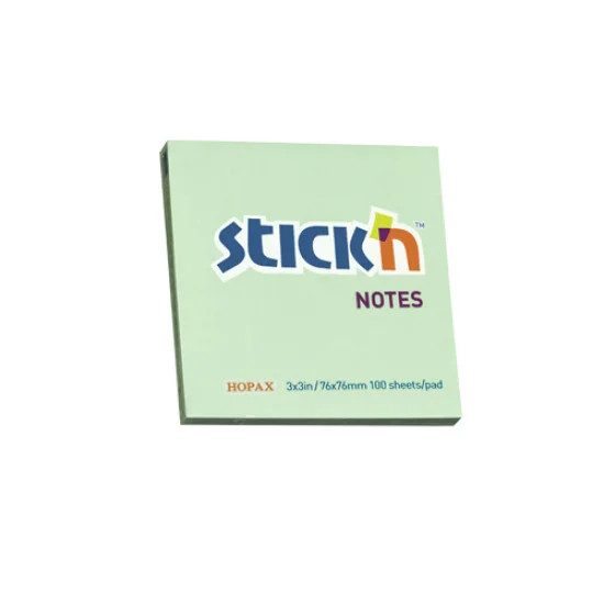 Adhesive Notes, Pastel Green, 3" x 3" (76 mm x 76 mm), Pad x 100 sheets