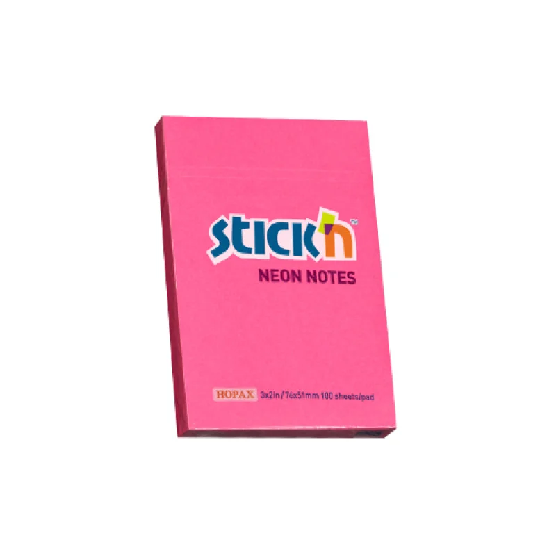 Adhesive Notes, Neon Fuchsia, 3" x 2" (76 mm x 51 mm), Pad x 100 sheets