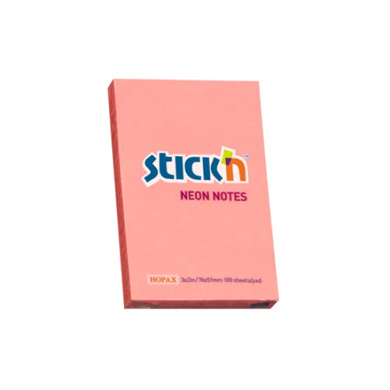 Adhesive Notes, Neon Pink, 3" x 2" (76 mm x 51 mm), Pad x 100 sheets