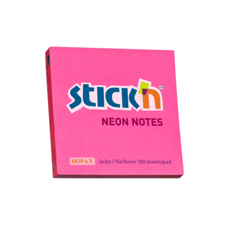 Adhesive Notes, Neon Fuchsia, 3" x 3" (76 mm x 76 mm), Pad x 100 sheets