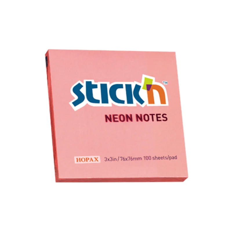 Adhesive Notes, Neon Pink, 3" x 3" (76 mm x 76 mm), Pad x 100 sheets