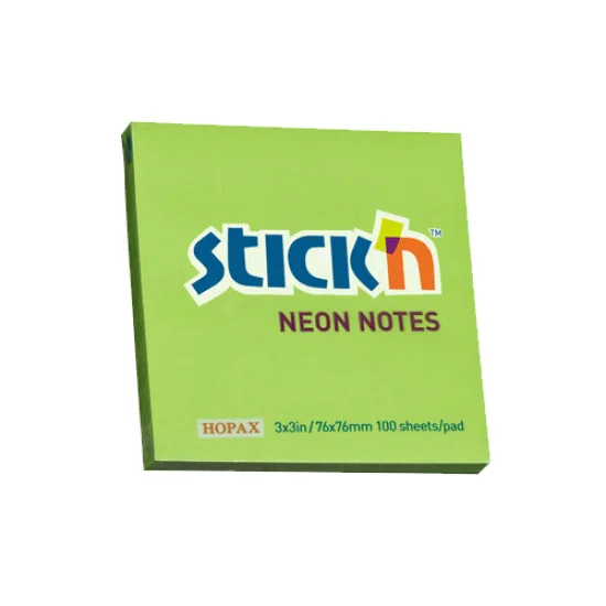 Adhesive Notes, Neon Green, 3" x 3" (76 mm x 76 mm), Pad x 100 sheets