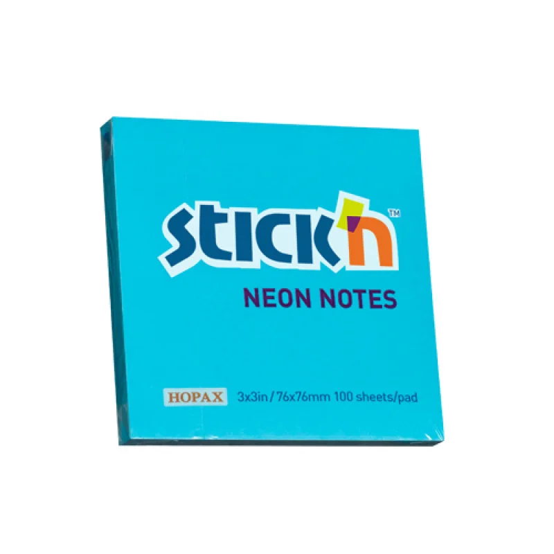 Adhesive Notes, Neon Blue, 3" x 3" (76 mm x 76 mm), Pad x 100 sheets