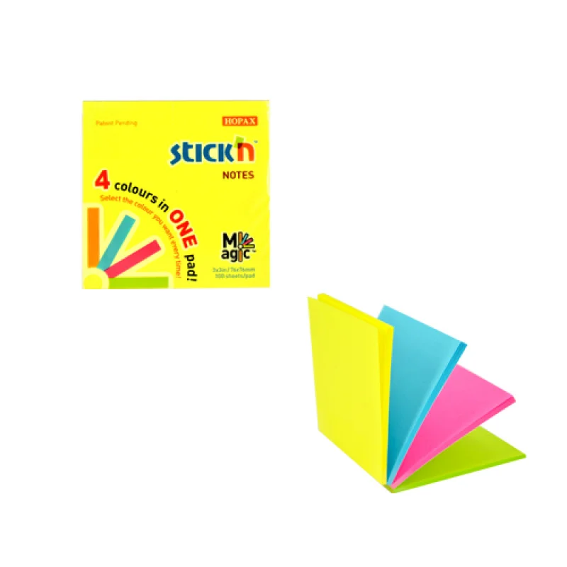 Adhesive Notes, Neon Magic (4 colors), 3" x 3" (76 mm x 76 mm), Pad x 100 sheets