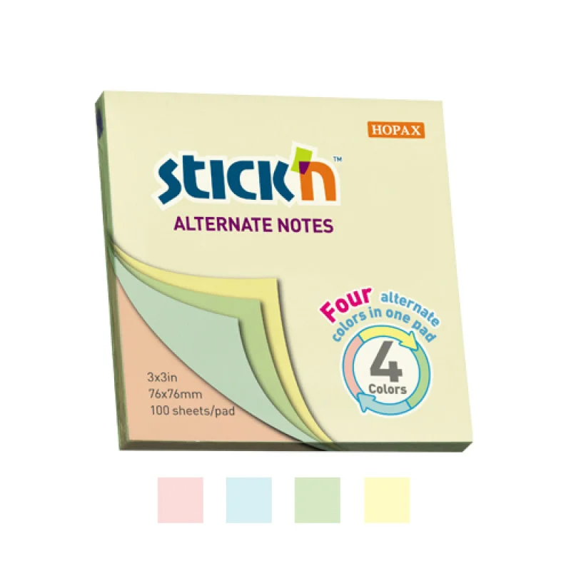 Adhesive Notes, Pastel Alternate (4 colors), 3" x 3" (76 mm x 76 mm), Pad x 100 sheets