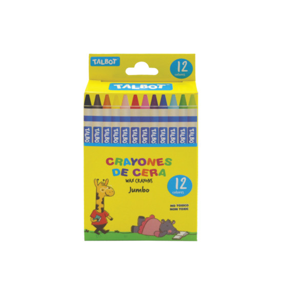 Jumbo Wax Crayons, 10 mm x 100 mm, Box x 12 Colors. 