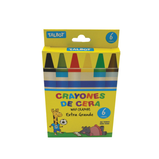 Jumbo XL Wax Crayons, 15 mm x 120 mm, Box x 6 Colors. 