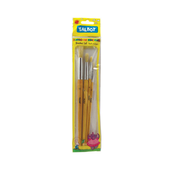 Paintbrush, Bristle Hair Round Shape, Pack x 4 Unds., Nro. 2, 4, 8, 12