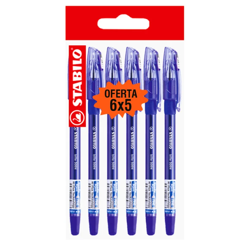 Ballpoint Pen, Bille Hi-Flux 508NF, Needle Tip 0.38 mm, Blue, Pack x 6 Units.