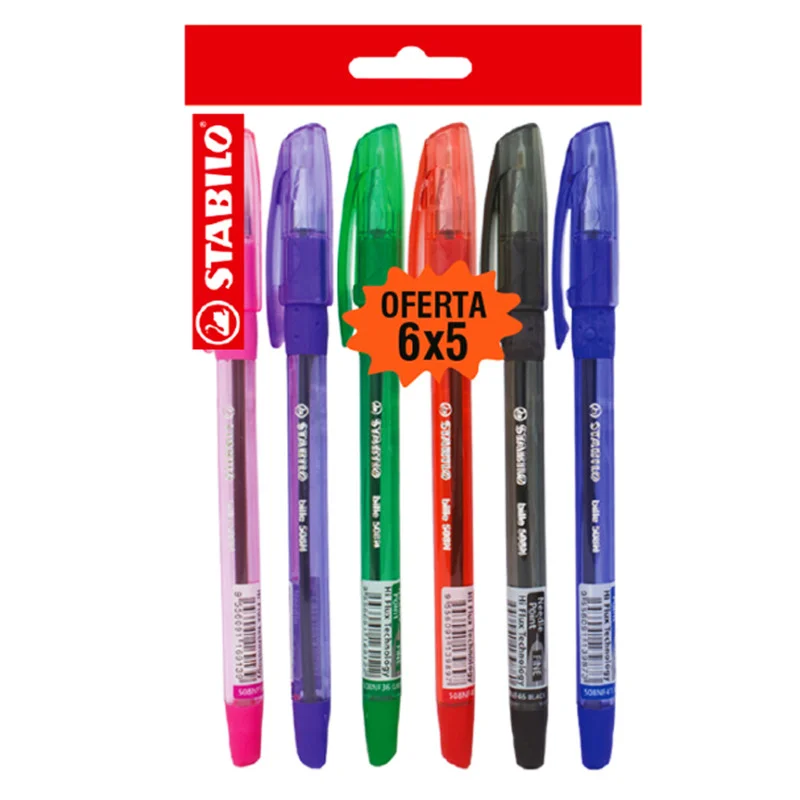 Ballpoint Pen, Bille Hi-Flux 508NF, Needle Tip 0.38 mm, Pack x 6 Units., 6 Assorted Colors