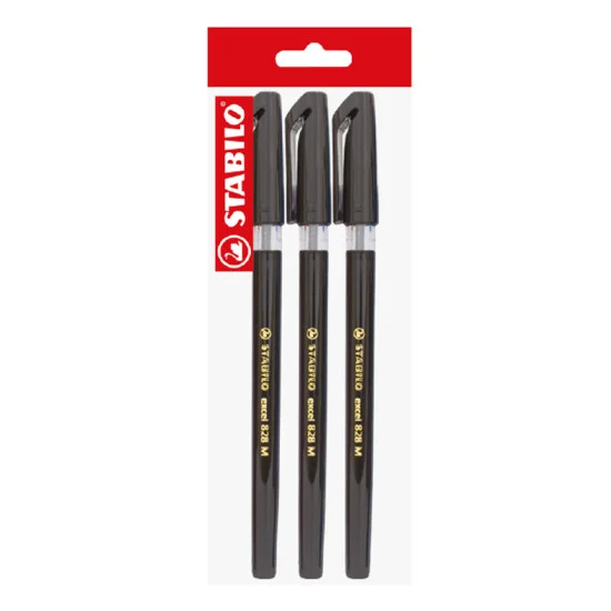 Ballpoint Pen, Excel 828, Medium Tip 0.45 mm, opaque body, Black, Pack x 3 Units.