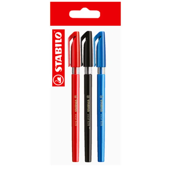 Ballpoint Pen, Excel 828, Medium Tip 0.45 mm, opaque body, Pack x 3 Units. Blue, Black, Red