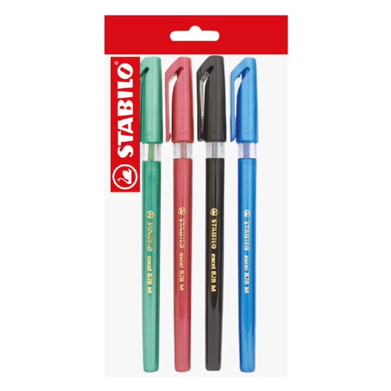 Ballpoint Pen, Excel 828, Medium Tip 0.45 mm, opaque body, Pack x 4 Units., Blue, Black, Red, Green