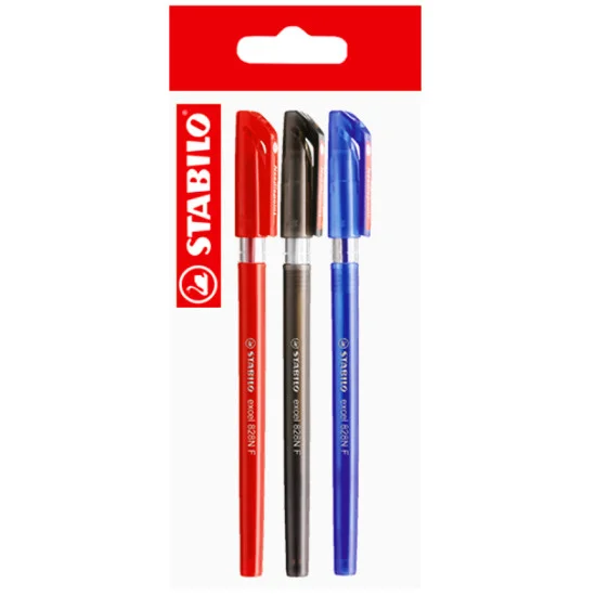 Ballpoint Pen, Excel 828NF, Needle Tip 0.38 mm, opaque body, Pack x 3 Units., Blue, Black, Red