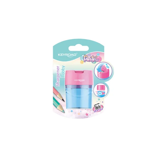 Sharpener w/cont., 2 holes - Pastel Color, Blister