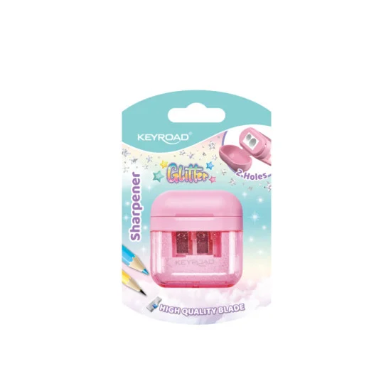 Sharpener w/cont., 2 holes - Pastel color - Glitter, Blister x Pc