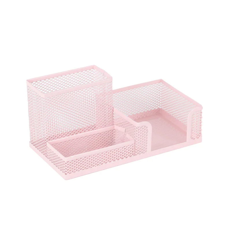 Mesh Desk Organizer, 3 Compartments, (4" H x 8" W x 4" D), Pastel Pink. Unit.