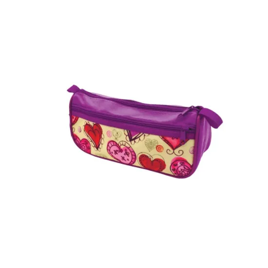 Pencil Pouch,  Mod. Flowers & Hearts, 2 Zippers, Unit.